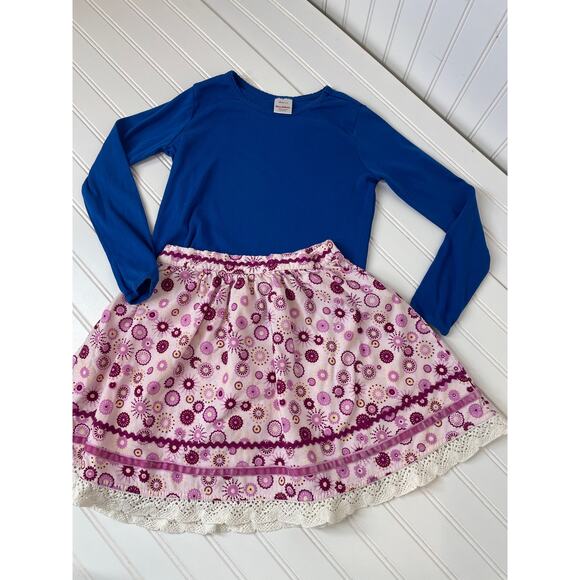 Hanna Andersson Blue Long Sleeve Tee & Flared Skirt Girls Bundle Size 8 YO - Picture 1 of 5